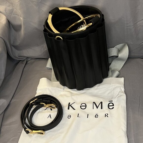 Unique Metal Handle Bucket, Black, Vegan Leather, Alkeme Atelier, "Water" NWOT - Picture 7 of 12